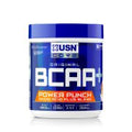 BCAA Power Punch Watermelon 380g tub label, blue jar with fruit-themed branding
