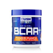 BCAA Power Punch Watermelon 380g tub label, blue jar with fruit-themed branding