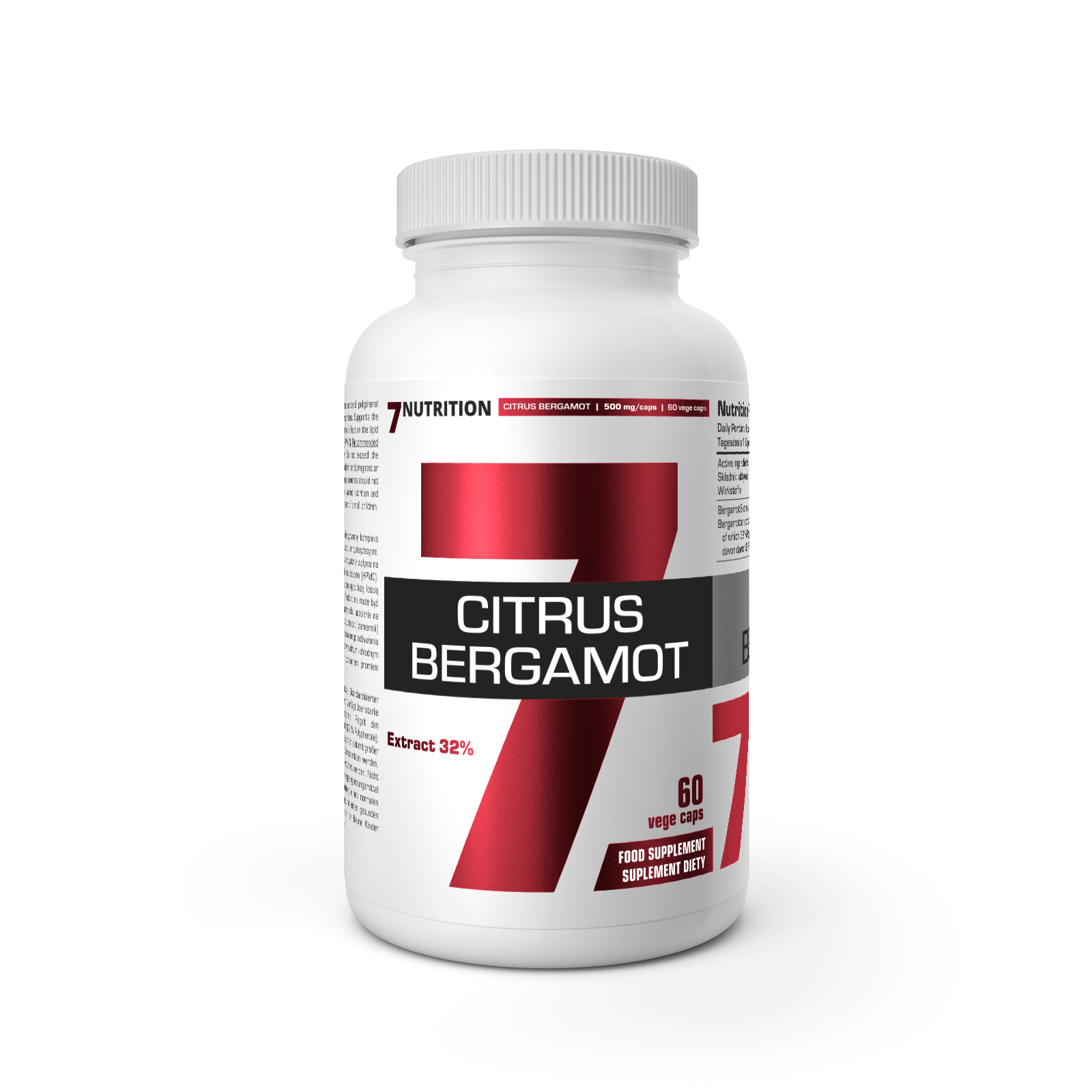 Nahrungsergänzungskapseln Citrus Bergamotte Dose, weiße Kappe und rotes Frontlabel