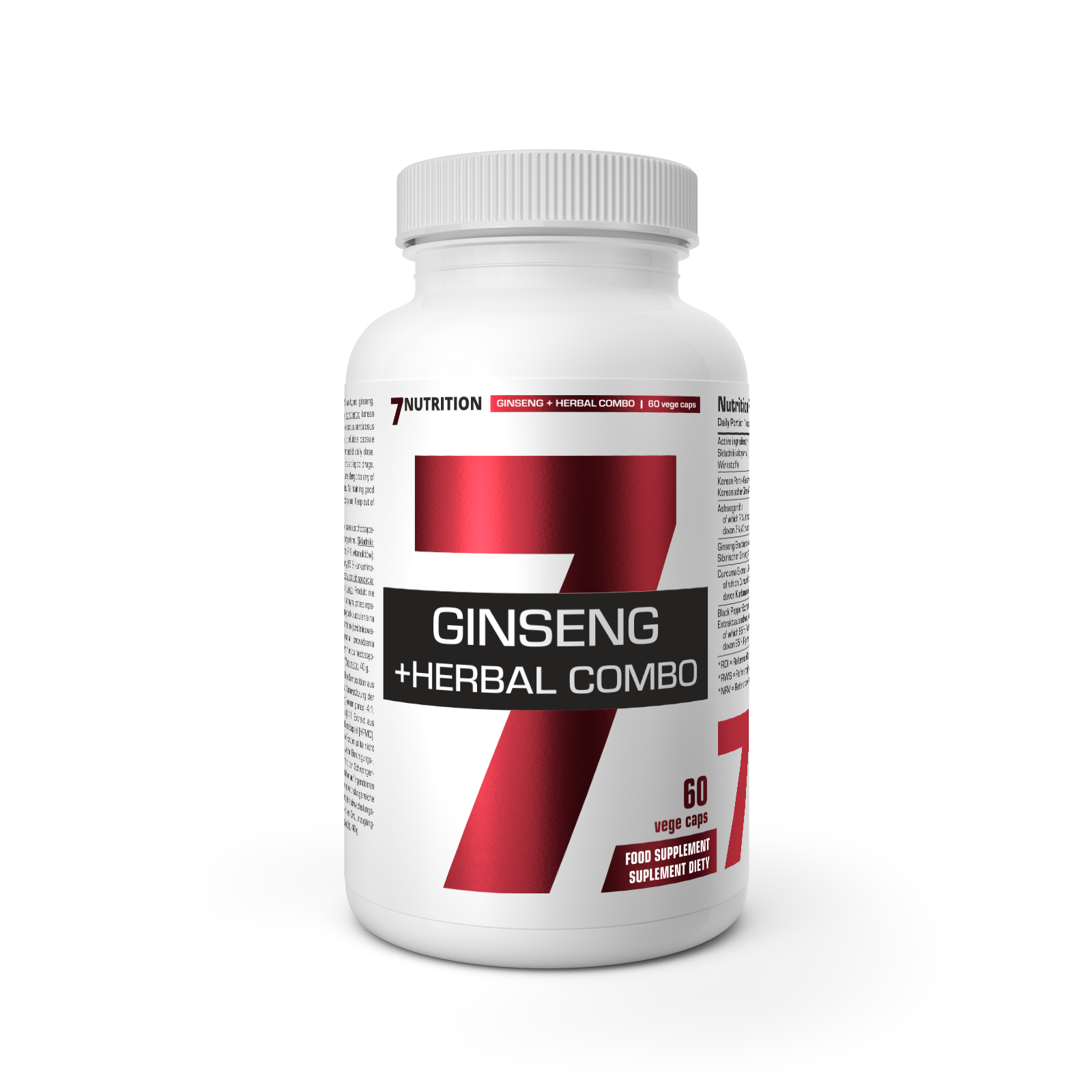 Ginseng + Herbal Combo Dose mit Deckel, Aufdruck „60 vege caps“