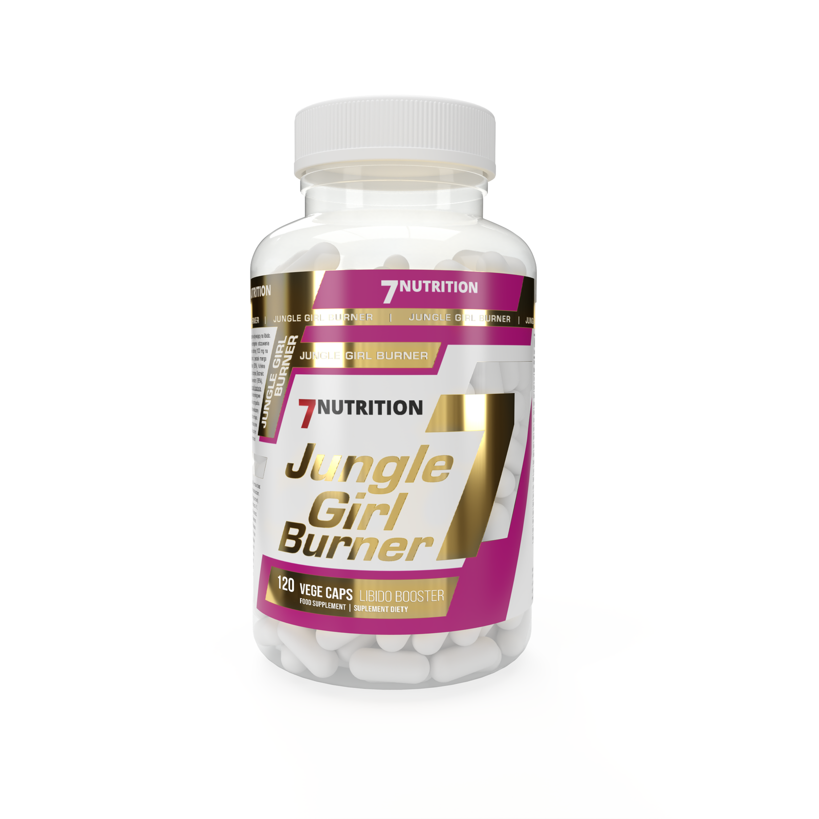 7Nutrition Jungle Girl Burner Kapselflasche mit violettem Etikett und 120 VEGE CAPS