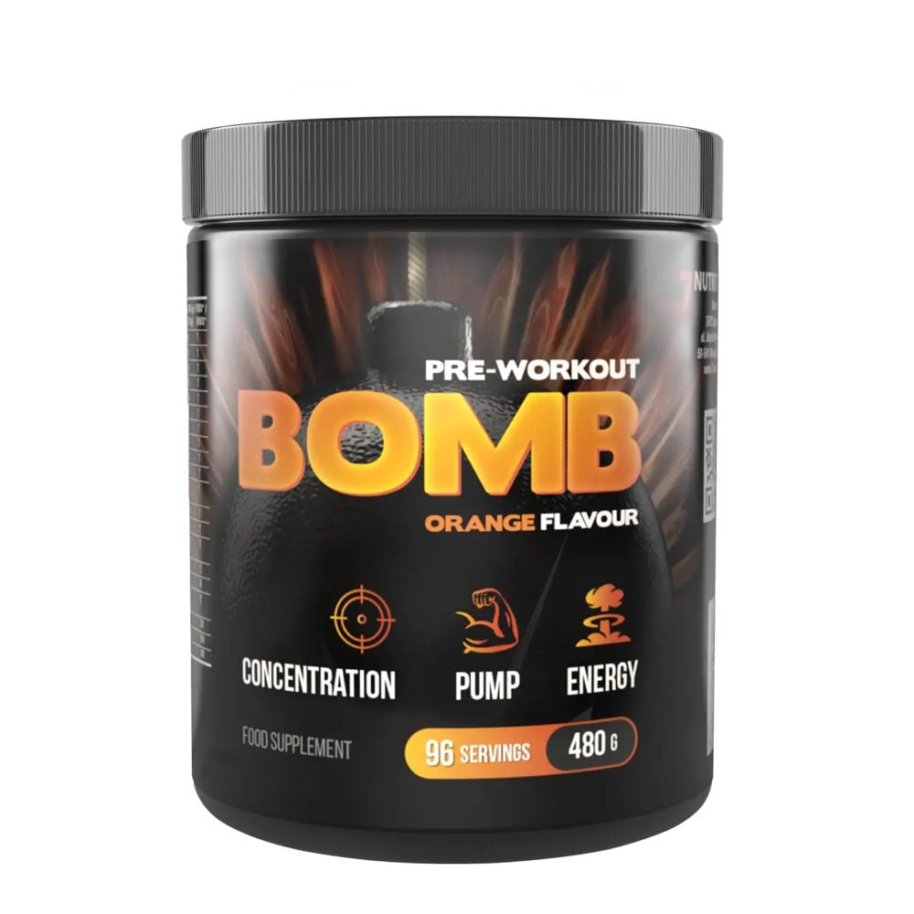 7Nutrition Bomb Pre-Workout 480 g, Orange Flavor Energy, Pump, Concentration