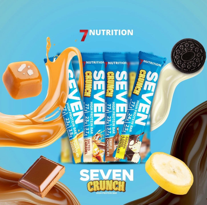 Seven Crunch High Protein Bar, Banana & Dark Chocolate, 7NUTRITION Verpackungen