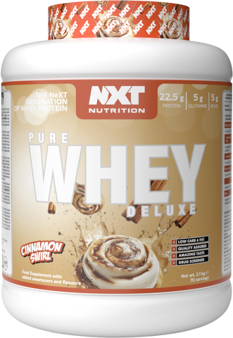 Pure Whey Deluxe 2.1kg Cinnamon Swirl protein powder tub, NXT Nutrition