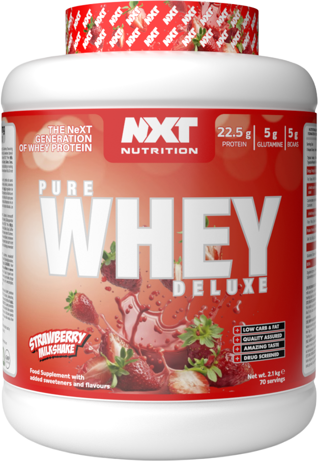 NXT Nutrition Pure Whey Deluxe strawberry milkshake protein tub, 2.1 kg