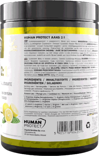 Human Protect AAKG 2:1 Zitrone 400 g Dose mit Etikett (Ingredients)