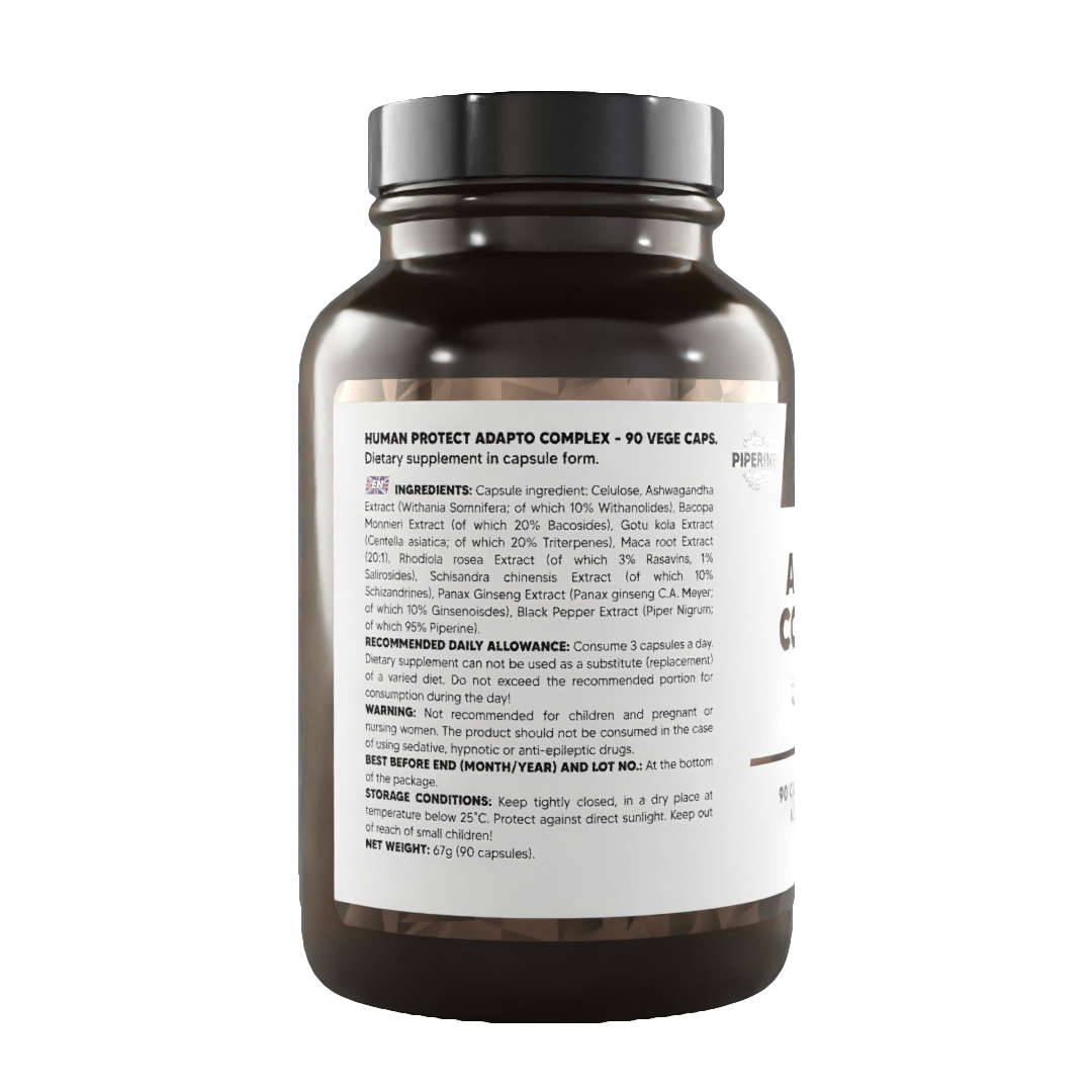 Adapto Complex 90 Veggie-Caps Flasche, Rückseitenetikett mit Zutaten