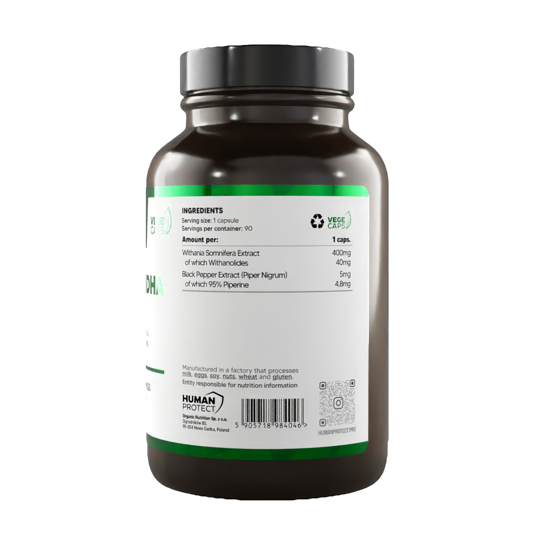 Ashwagandha High Dose Rücketikett mit Barcode und Nährwertangaben