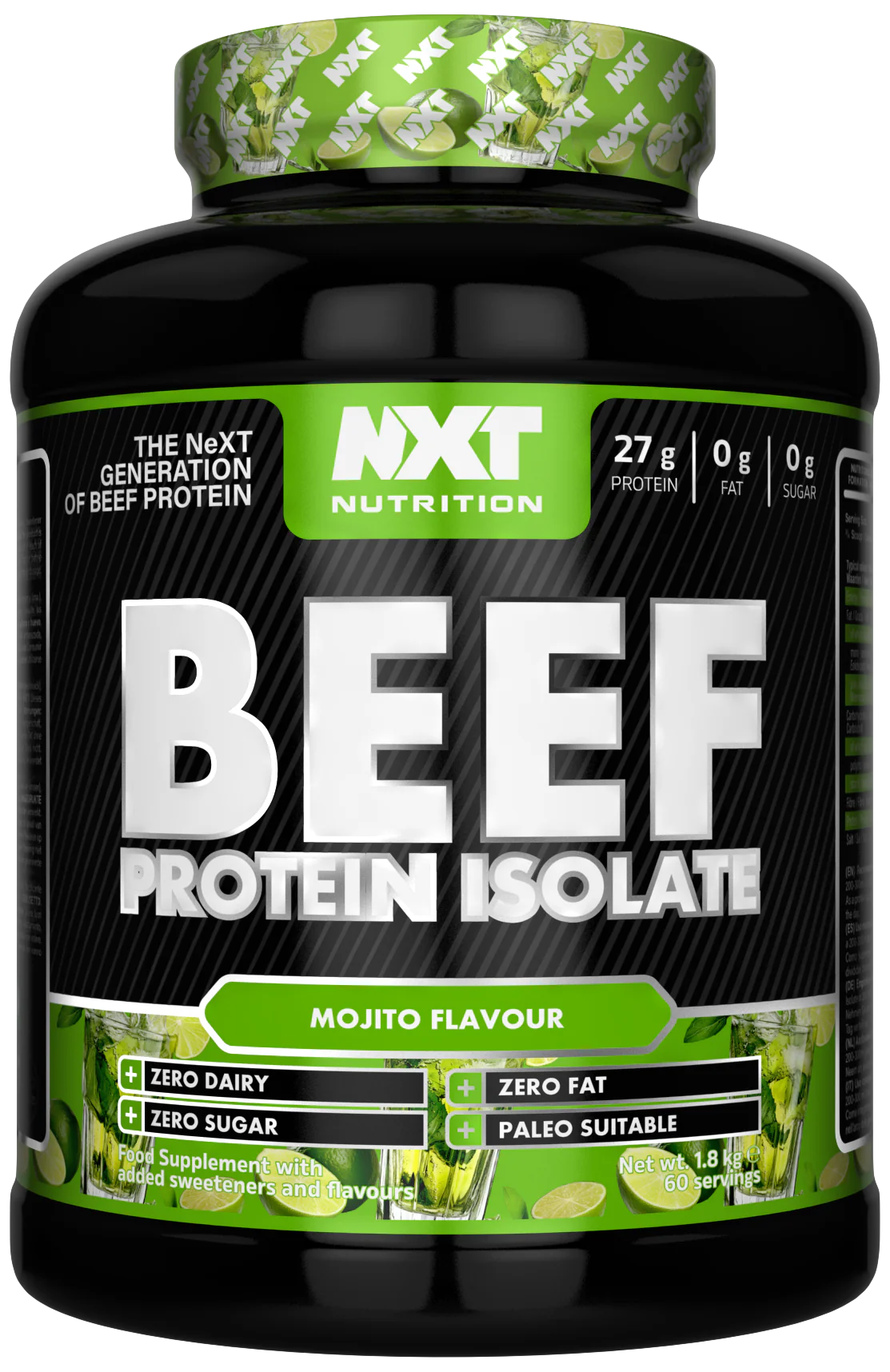 NXT Nutrition Beef Protein Isolate 1,8 kg Mojito Dose mit grünem Deckel