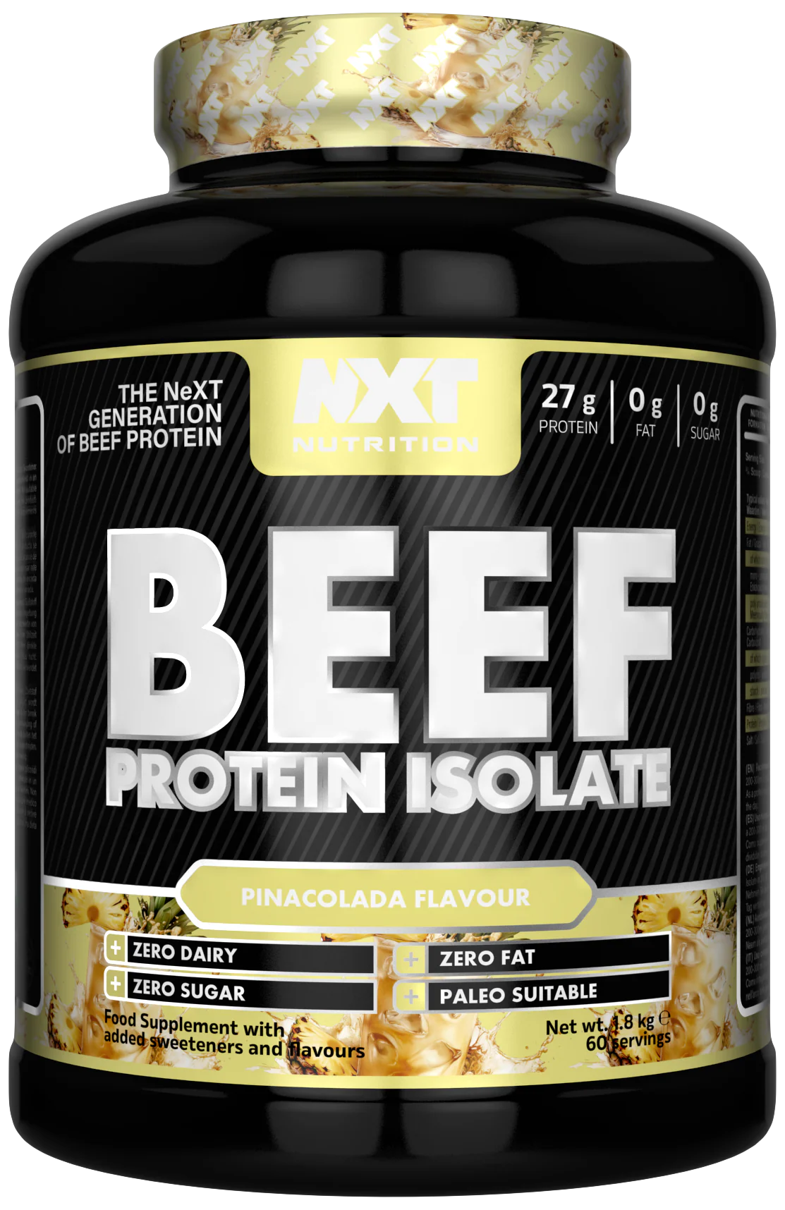 Beef Protein Isolate 1.8kg tub, Pina Colada flavor, 27g protein, zero sugar