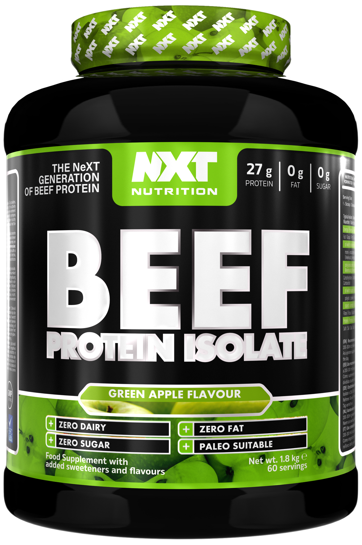 Beef Protein Isolate 1.8kg Dose, Green Apple, Vorderseite
