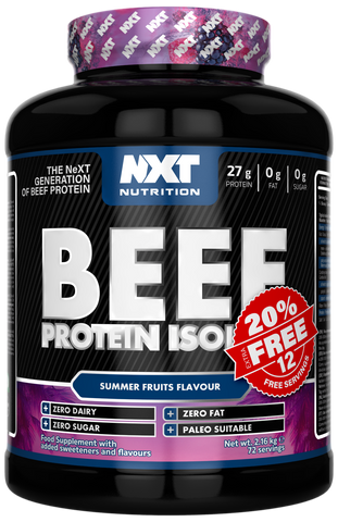 Beef Protein Isolate powder tub, Summer Fruits flavor, 2.16 kg, black label