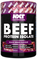 Beef Protein Isolate tub, black grape flavor, 540 g, NXT Nutrition label