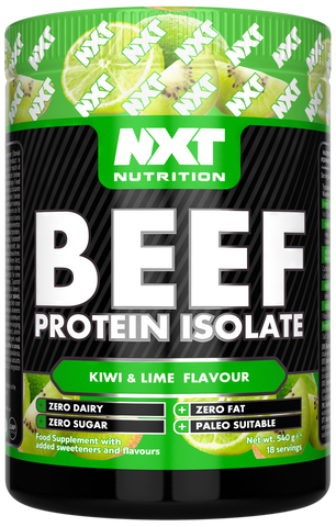 NXT Nutrition Beef Protein Isolate 540g, Kiwi Lime flavor tub