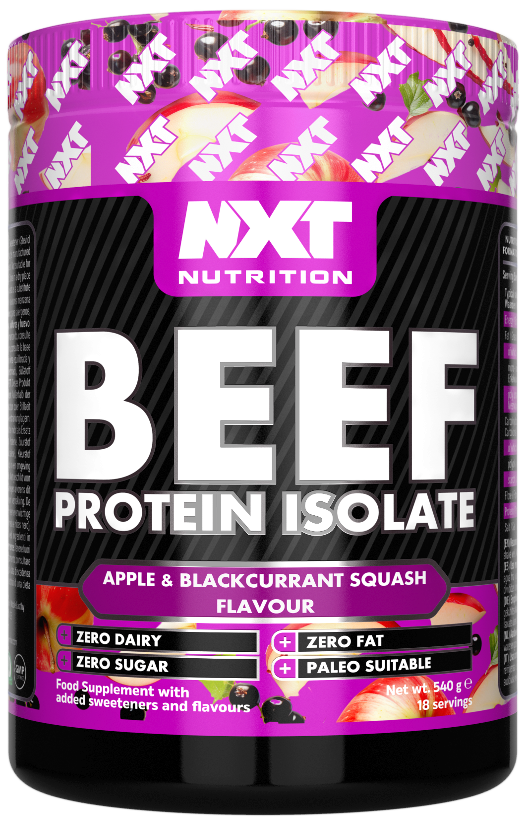 Beef Protein Isolate 540g tub, Apple & Blackcurrant flavour