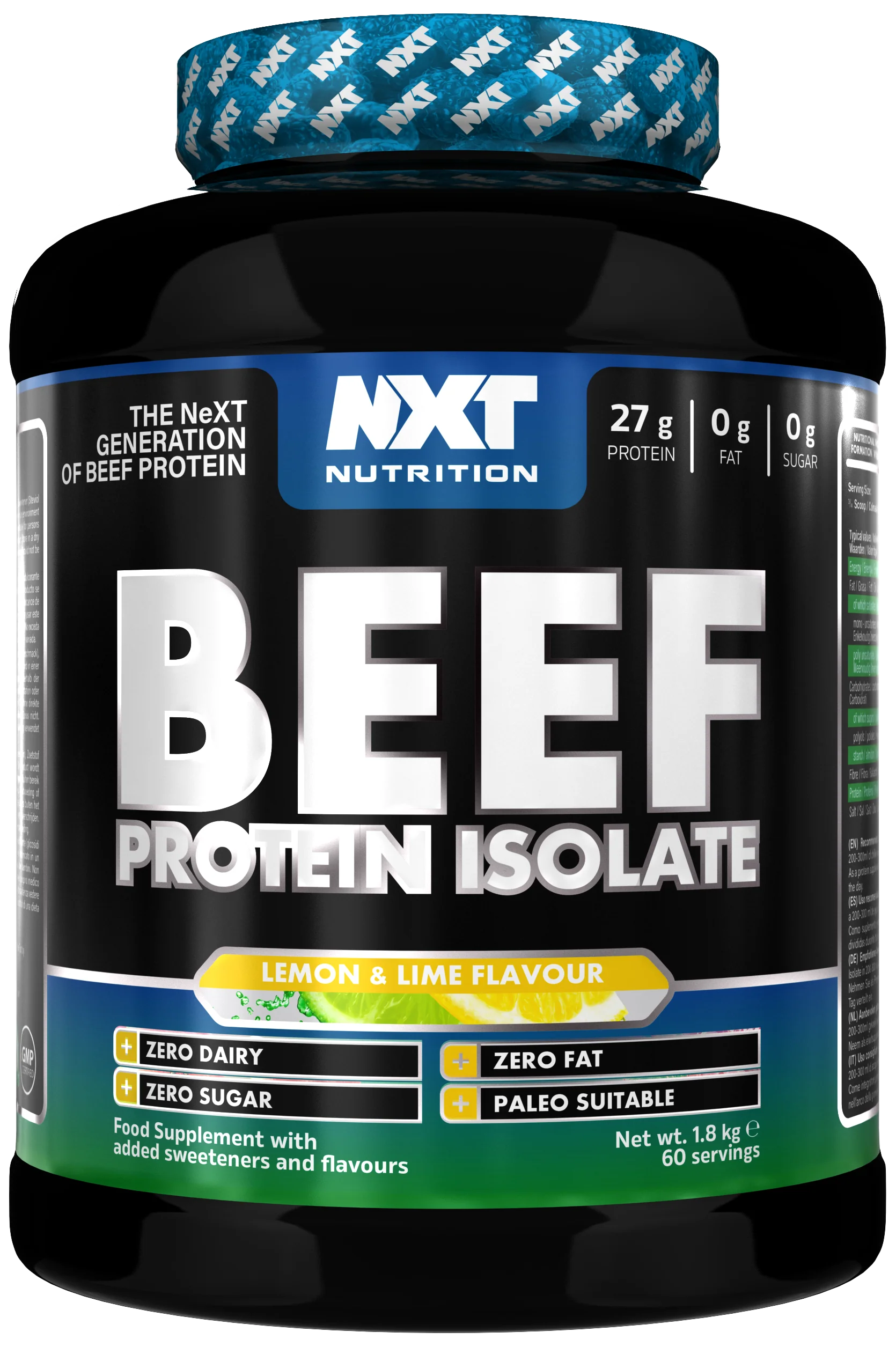 Beef Protein Isolate 1.8kg tub, Lemon & Lime flavor, 60 servings
