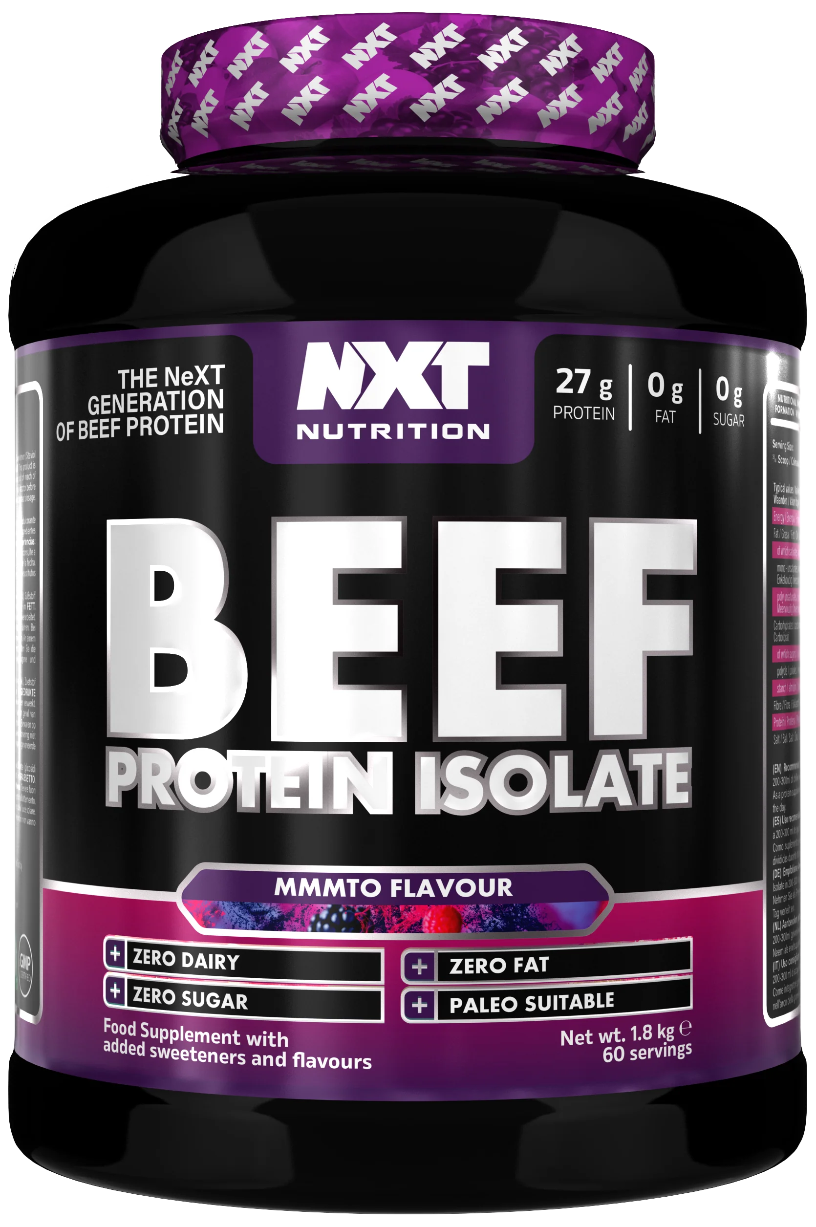 NXT Nutrition Beef Protein Isolate 1.8 kg, Mmmto flavour tub, 60 servings