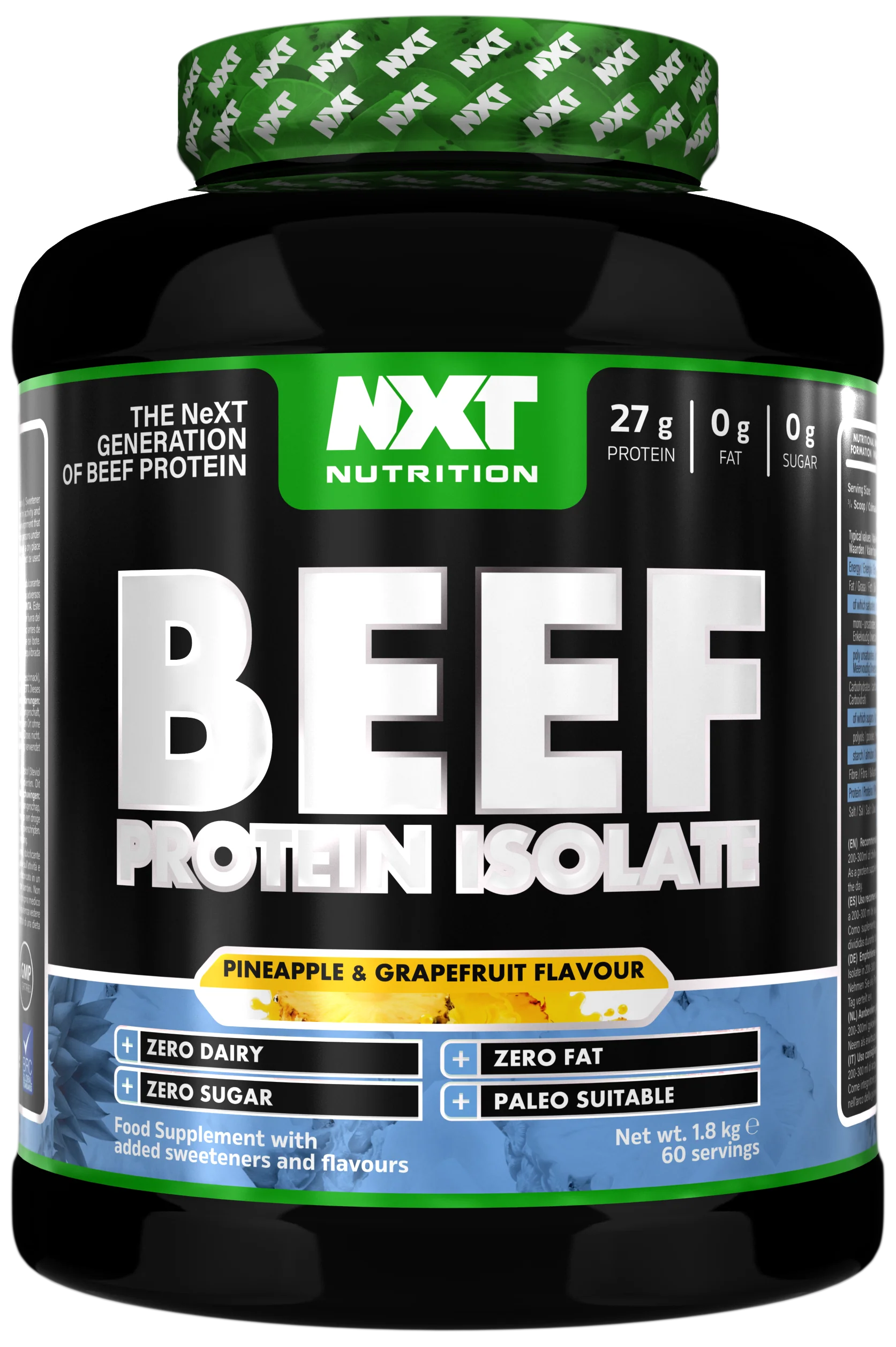 NXT Nutrition Beef Protein Isolate 1.8kg – Pineapple & Grapefruit flavor tub