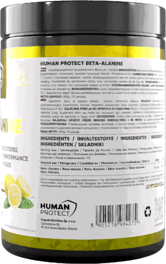 Human Protect Beta-Alanine 300g Lemon bottle with ingredient panel and yellow stripe