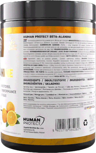 Human Protect Beta-Alanine 300g (Orange) back label with ingredients and directions