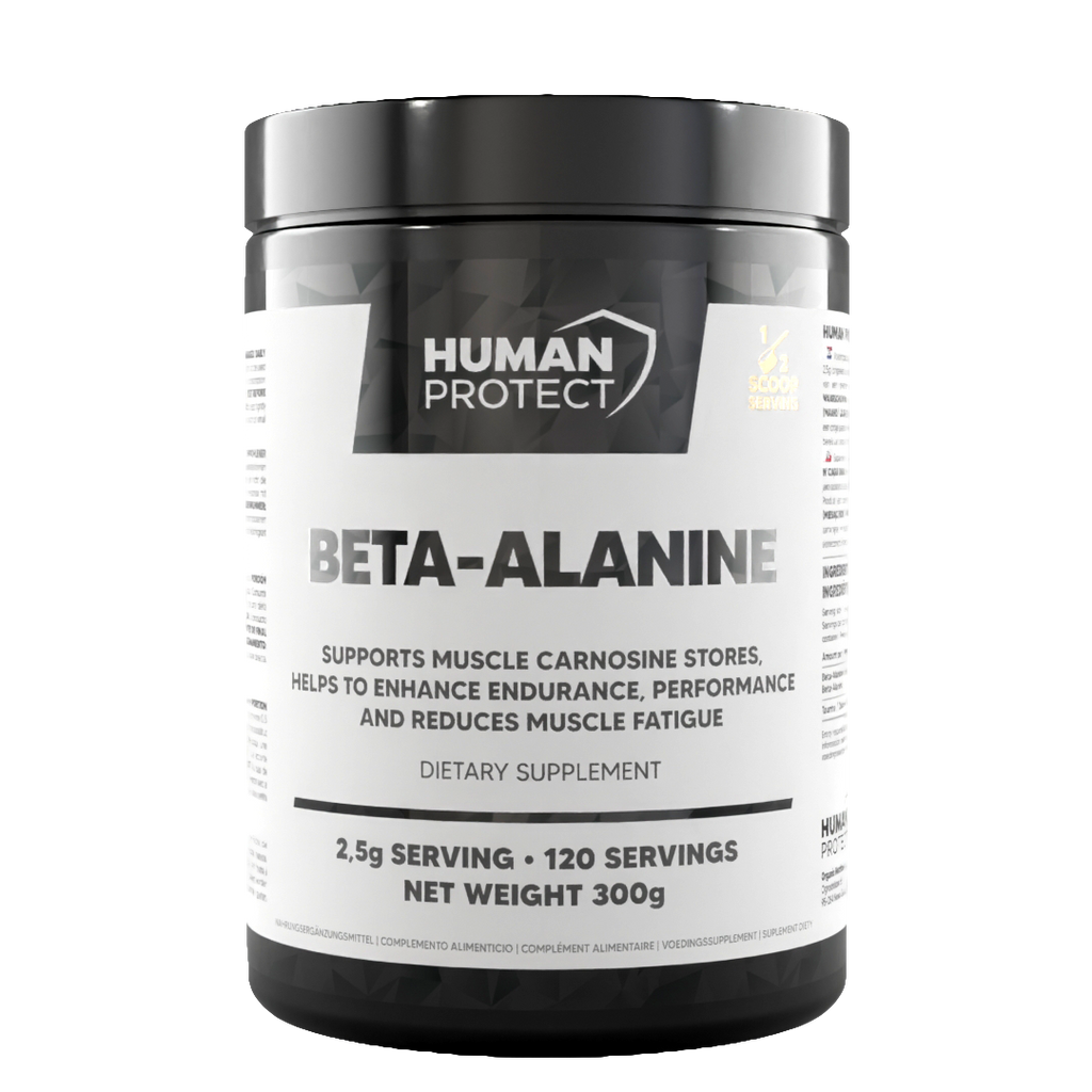 Human Protect Beta-Alanine tub, front label, net weight 300g