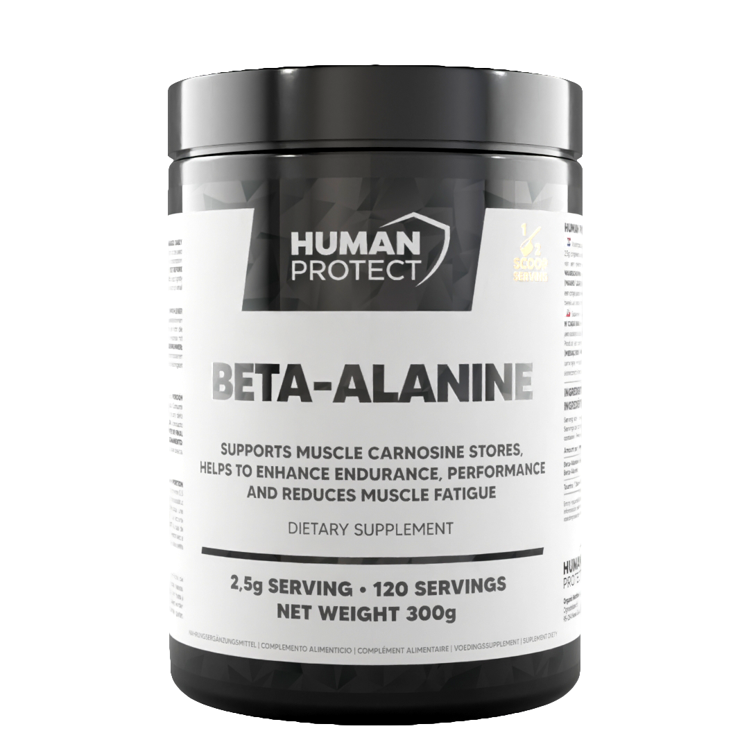 Human Protect Beta-Alanine tub, front label, net weight 300g