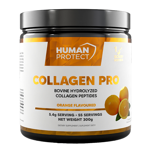 Hydrolyzed collagen peptides Collagen Pro, orange flavored supplement jar, 300g