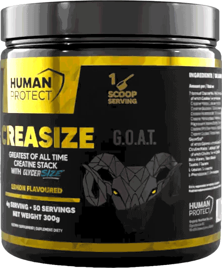 Human Protect CreaSize 300 g Pulverglas mit Zitronenaroma, schwarzes Etikett