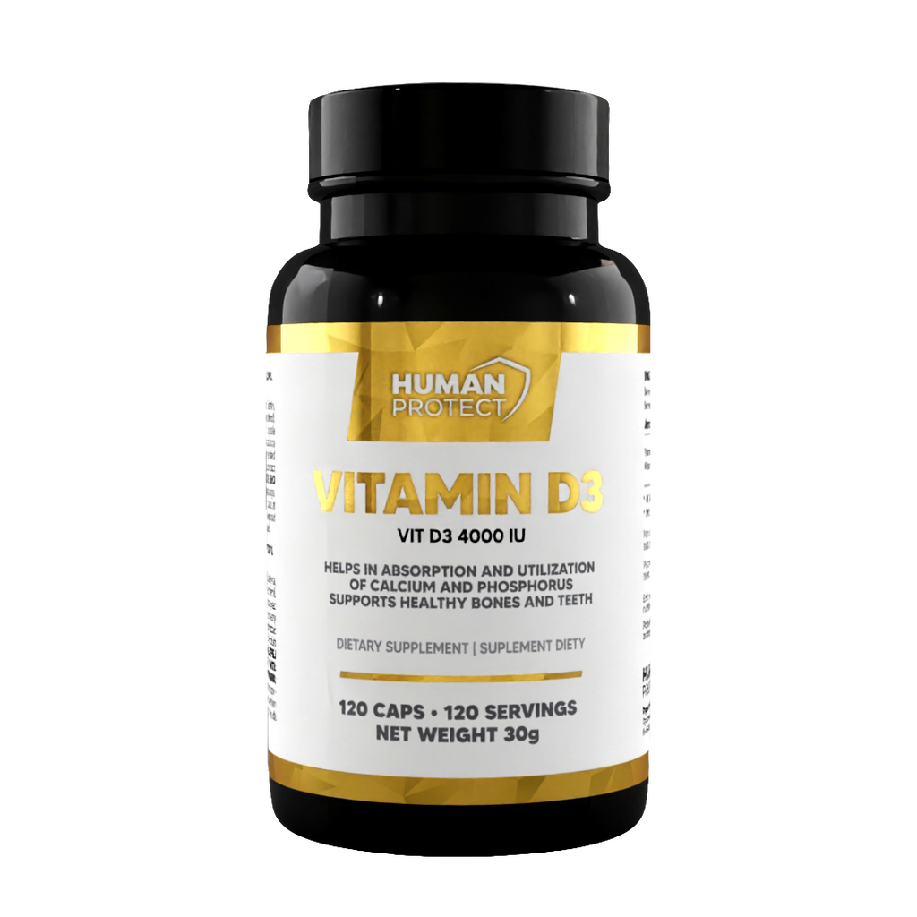 Human Protect Vitamin D3 4000 IU, 120 Kapseln, Vorderansicht Etikett