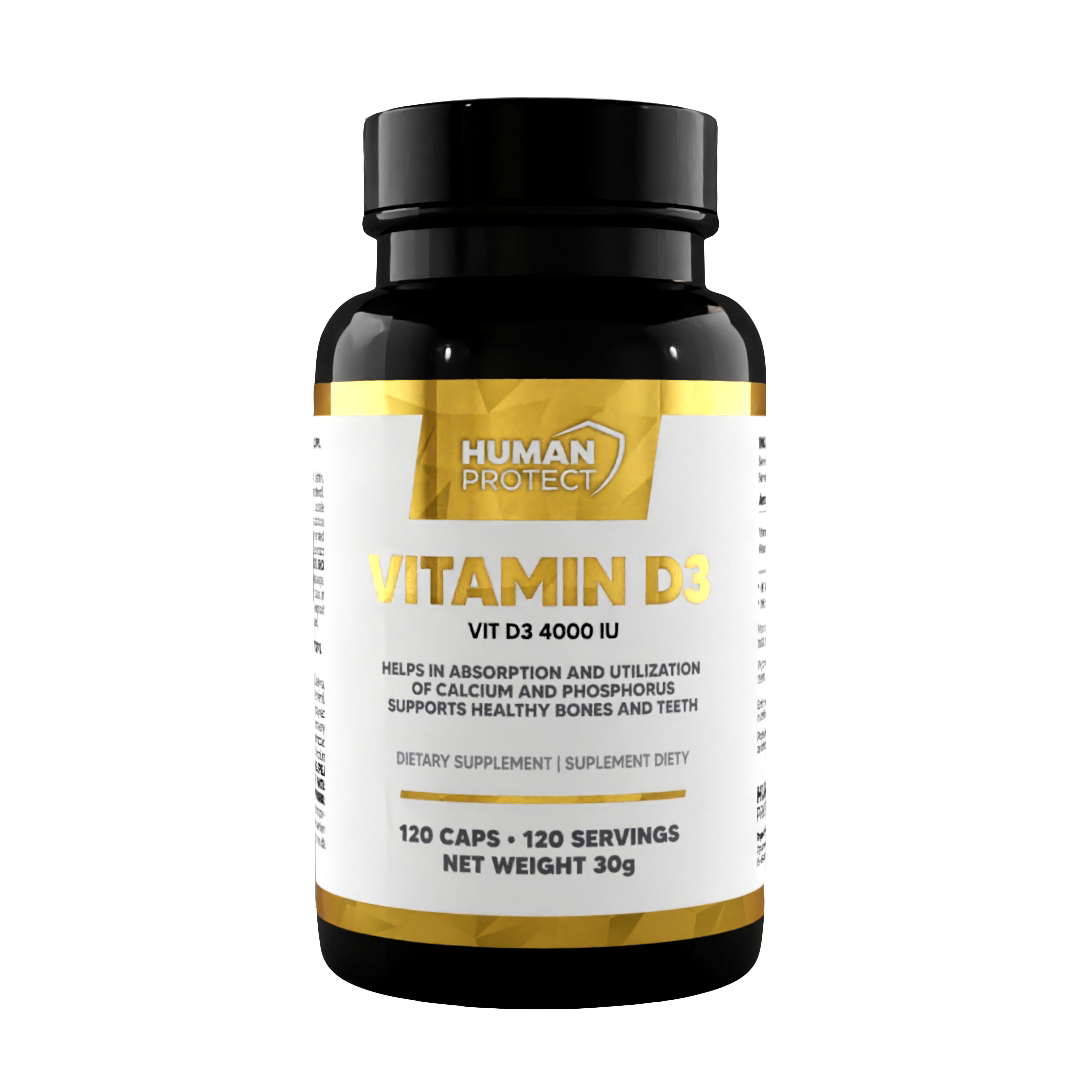 Human Protect Vitamin D3 4000 IU, 120 Kapseln, Vorderansicht Etikett