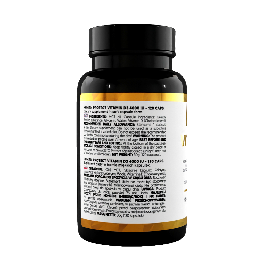 Vitamin D3 4000 IU Kapseln Flasche, Rückseitenetikett mit Anwendungshinweisen