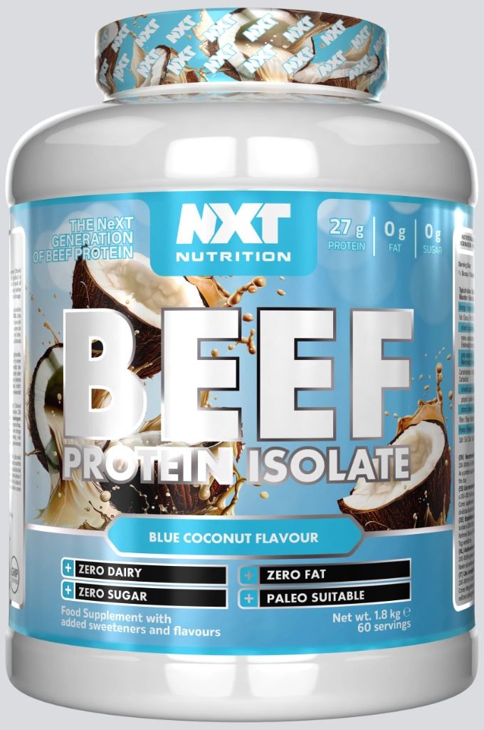 NXT Nutrition Beef Protein Isolate tub, Blue Coconut flavor, 1.8 kg