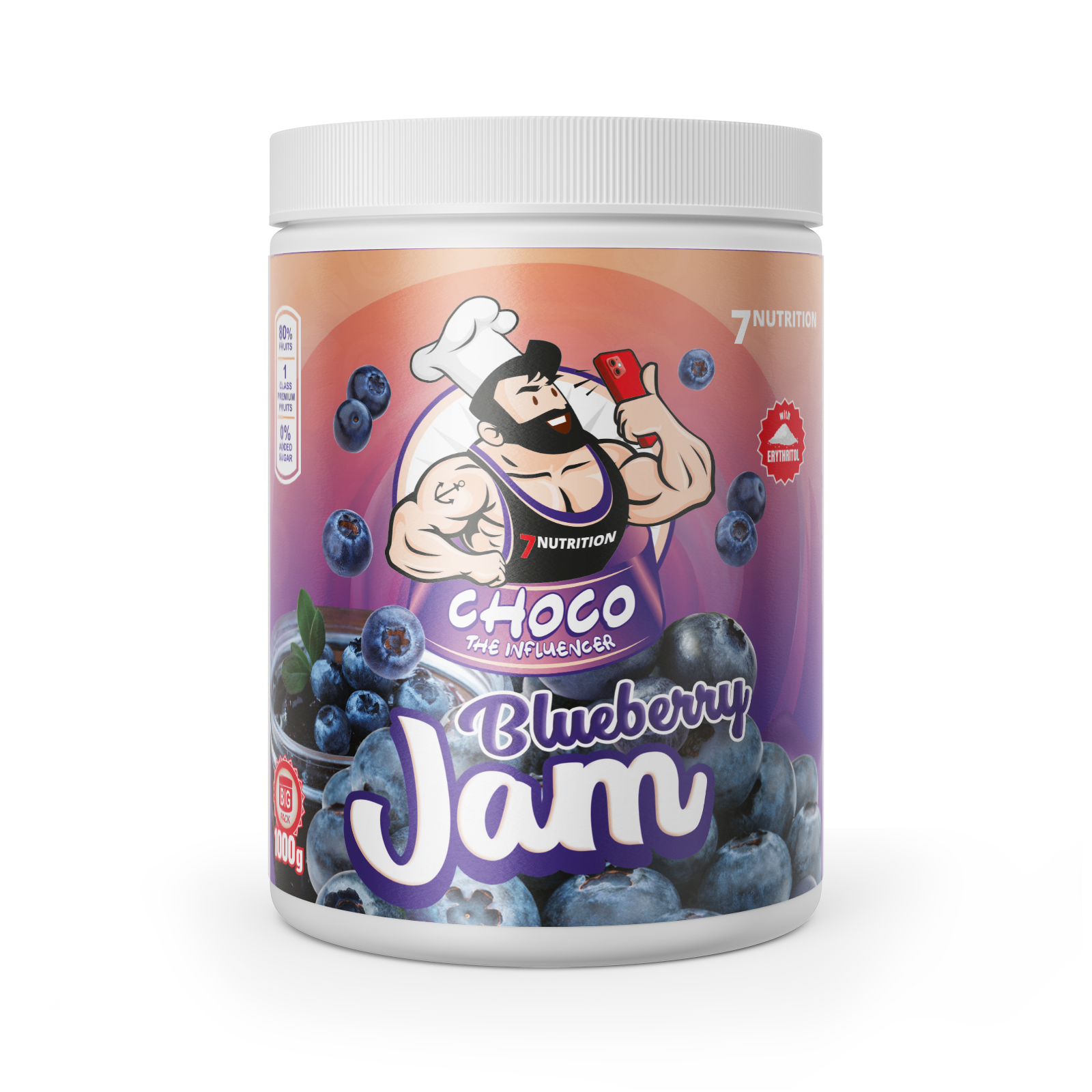 Blueberry Jam 1000g jar, purple label with blueberries