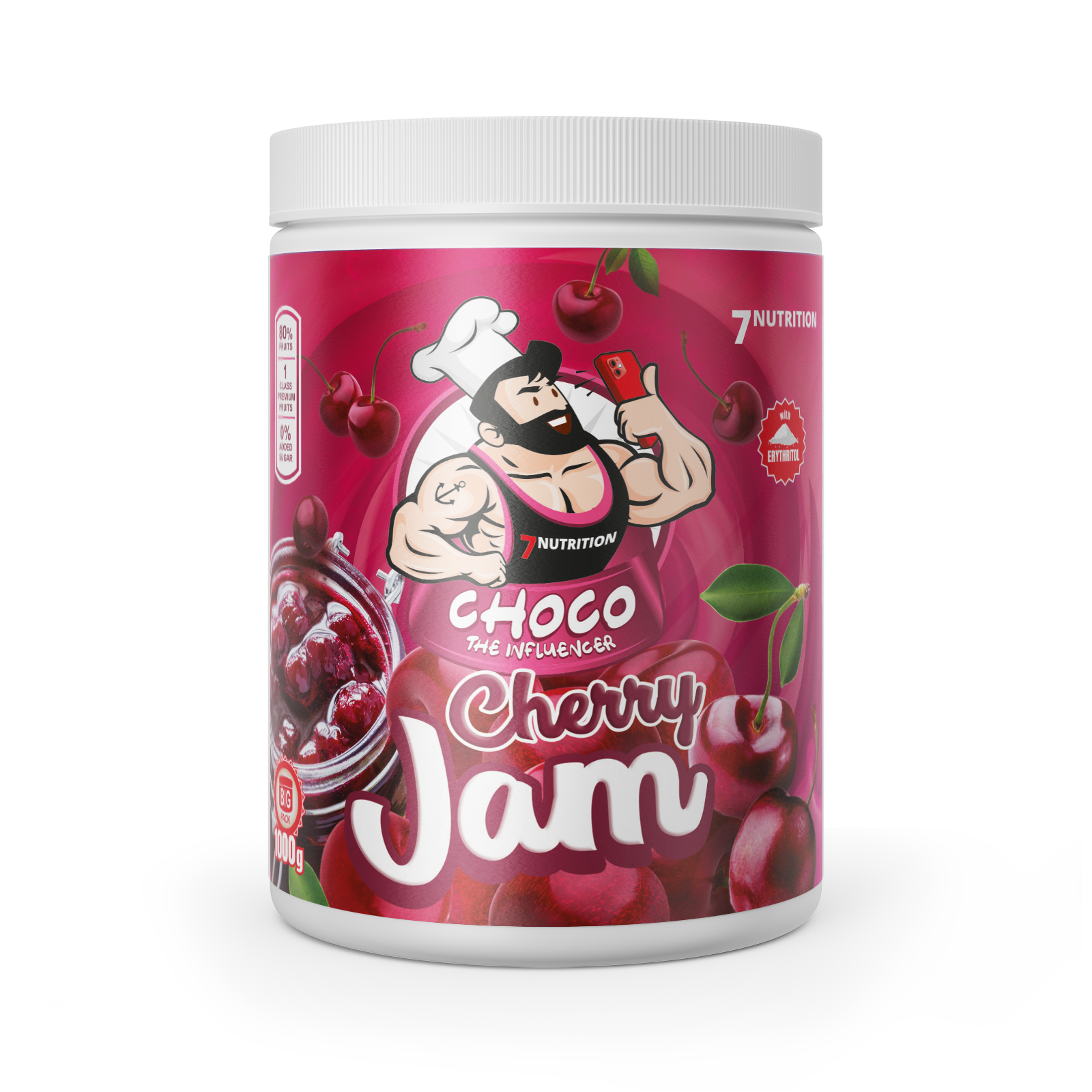 Cherry Jam jar 1000g with “Choco” label