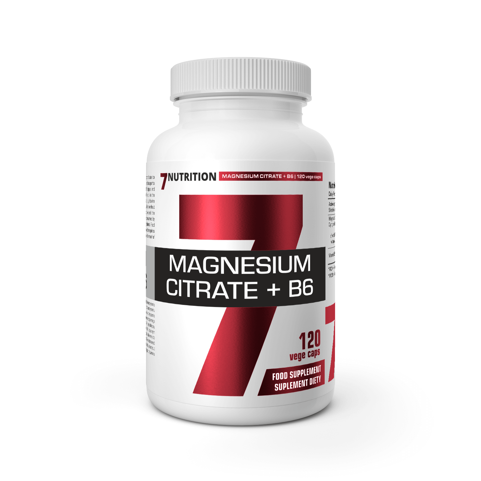 Magnesium-Citrat+B6 Kapseln, weiße Flasche mit Frontetikett
