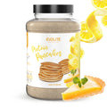 Protein Pancakes 1000 g Lemon Pie Dose mit Zitronenmotiv und Pfannkuchenstapel