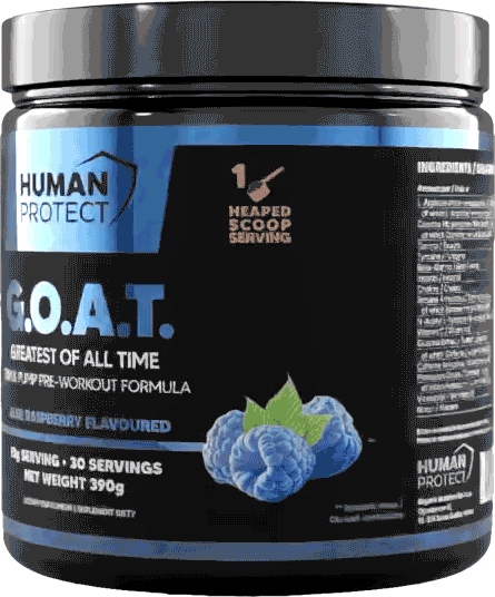 Human Protect G.O.A.T pre-workout, Blue Raspberry 390g tub