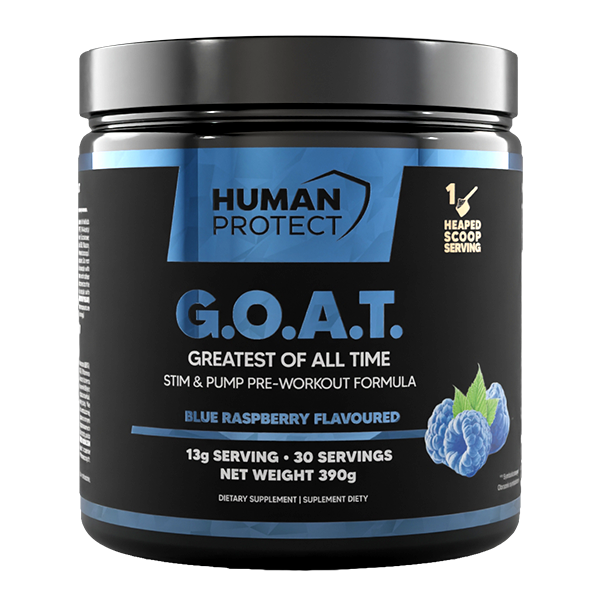 G.O.A.T stim & pump pre-workout tub, Blue Raspberry flavor, 390g