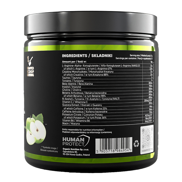 G.O.A.T. 390g Pre-Workout Jar, Zutatenliste mit Barcode auf der Rückseite