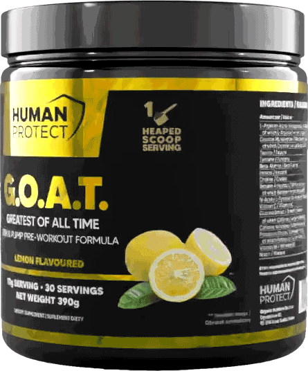 G.O.A.T. 390 g Lemon Pre-Workout Dose mit Gelb-Schwarz Limonen-Design