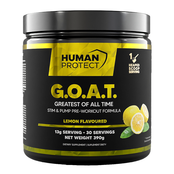 G.O.A.T. Pre-Workout Formel Lemon Flavor auf schwarzer Dose mit gelben Akzenten
