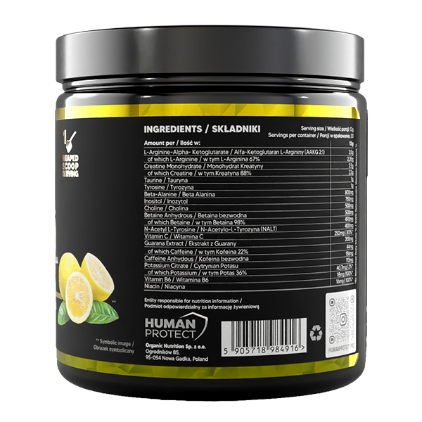 Zutaten- und Nährwerttabelle auf der Rückseite der G.O.A.T. Lemon 390 g Dose