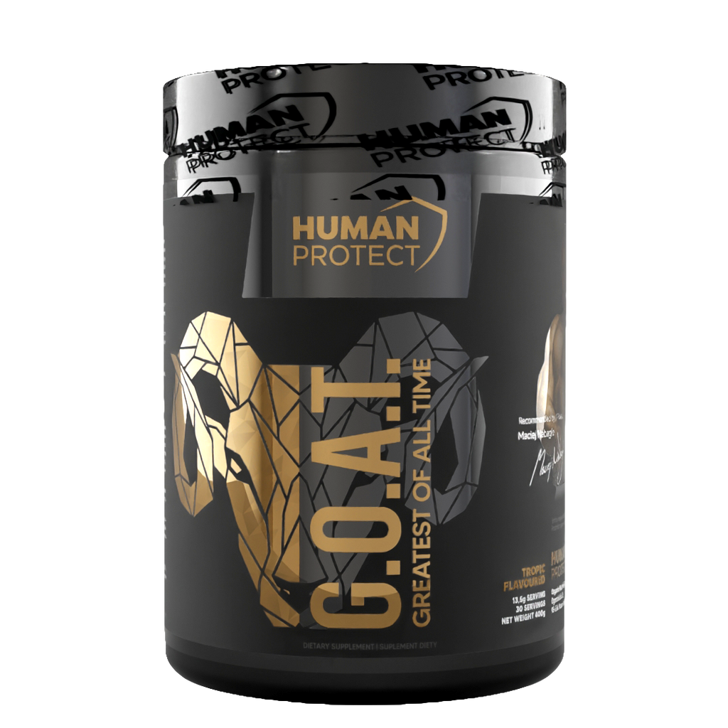 Human Protect G.O.A.T. 400g: Vorderseite mit großem G.O.A.T.-Logo