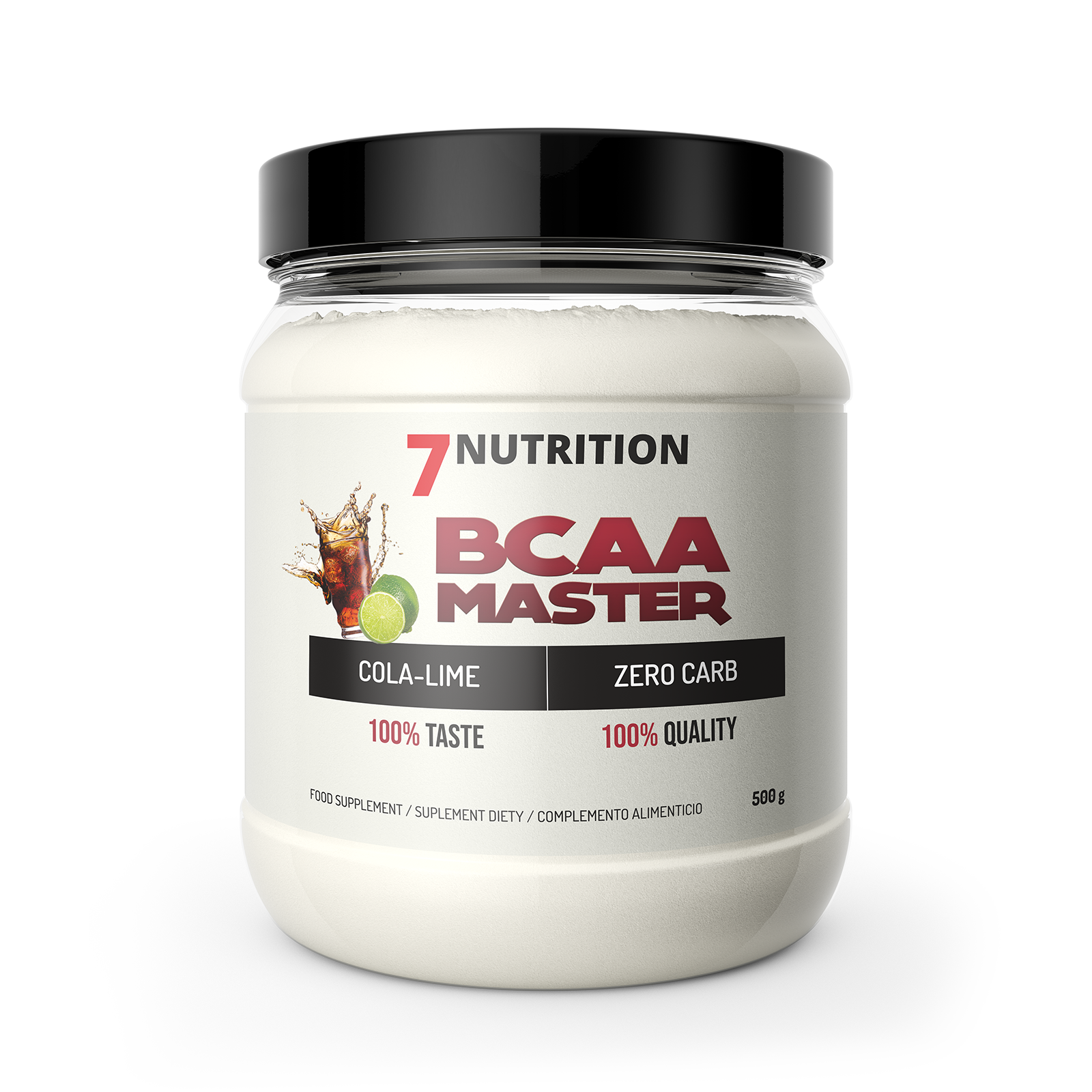 BCAA-Master Nahrungsergänzung im weißen Glas mit schwarzem Deckel, 500 g
