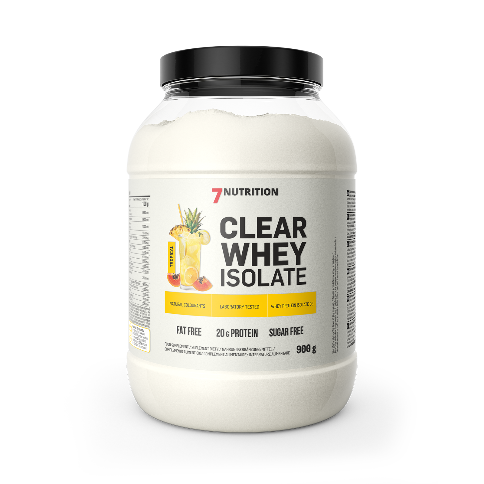 7NUTRITION CLEAR WHEY ISOLATE 900 g Tropical Fruits tub front label