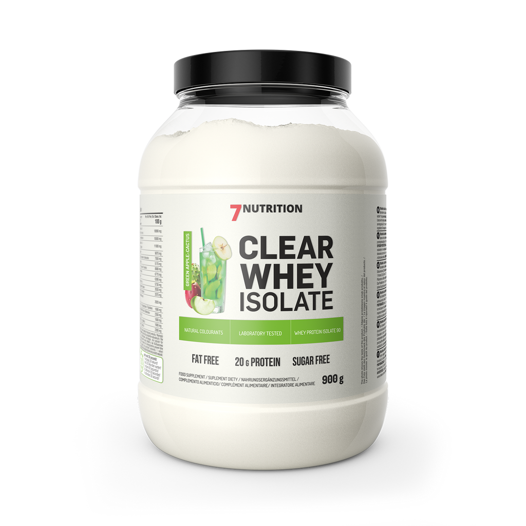 7NUTRITION Clear Whey Isolate 900g bottle, green apple cactus front label