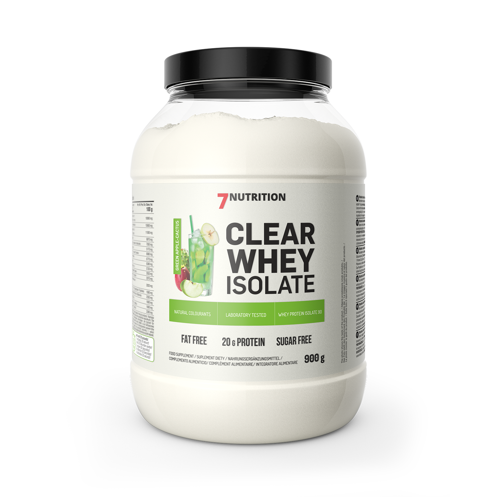 7NUTRITION Clear Whey Isolate 900g bottle, green apple cactus front label