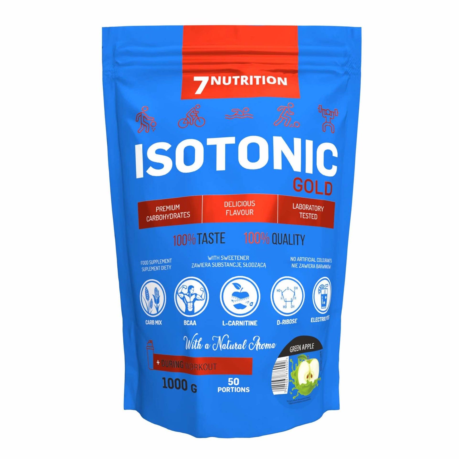 7Nutrition Isotonic Gold Pulver, grüner Apfel, Beutel 1000 g