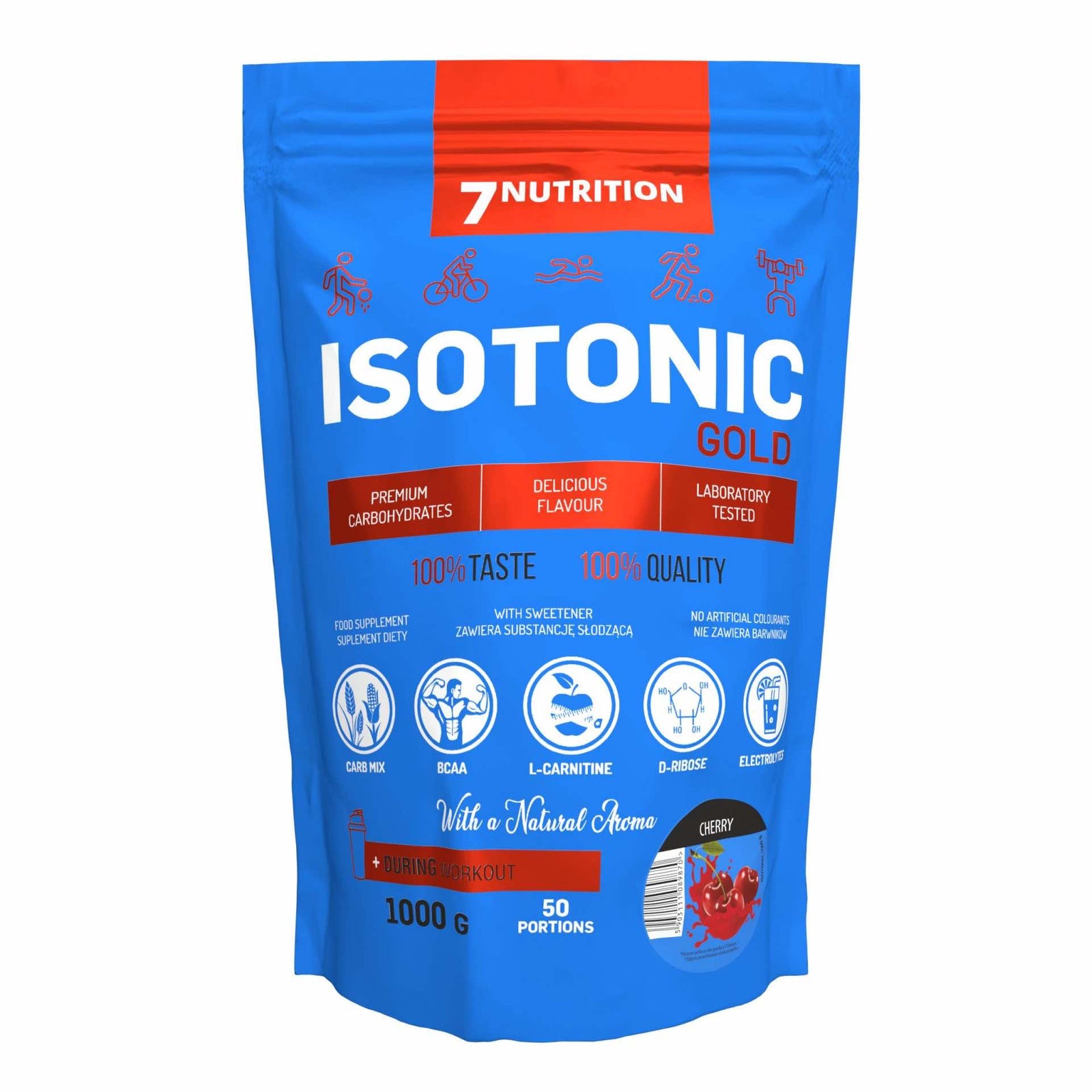 Isotonisches Sportgetränkepulver „Isotonic Gold“ (Kirsche), 1000 g Pulverpackung