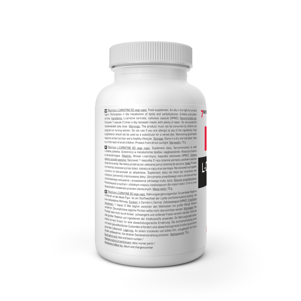 L-Carnitine 1000 Kapseln: Rücketikett mit Verwendungs- und Inhaltsangaben